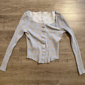 Intimately Free People Crop Top Long Sleeve Scoop Neck Snap Front Ribbed S/M